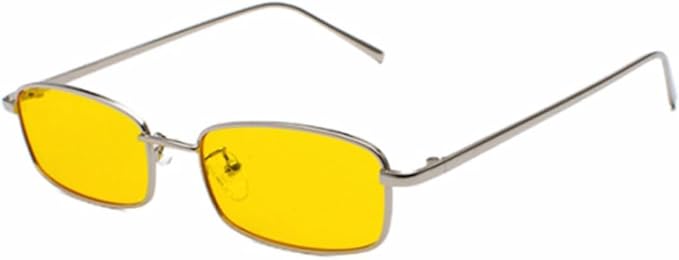 Lunettes de soleil rectangulaires classiques rétro fines monture en métal verres vintage