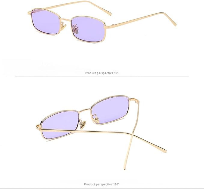 Lunettes de soleil rectangulaires classiques rétro fines monture en métal verres vintage