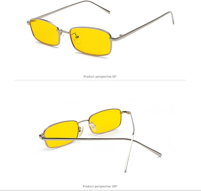 Lunettes de soleil rectangulaires classiques rétro fines monture en métal verres vintage