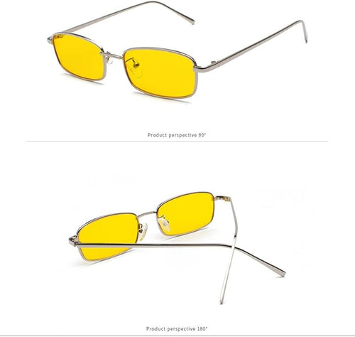 Lunettes de soleil rectangulaires classiques rétro fines monture en métal verres vintage