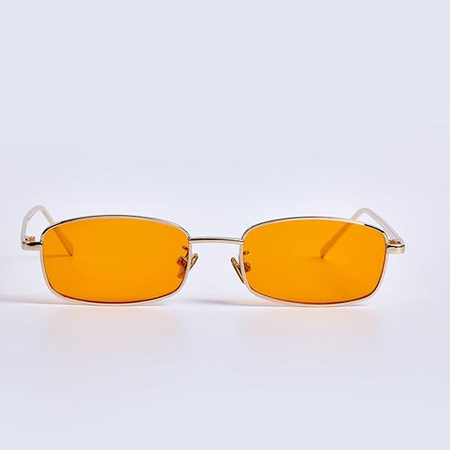 Lunettes de soleil rectangulaires classiques rétro fines monture en métal verres vintage