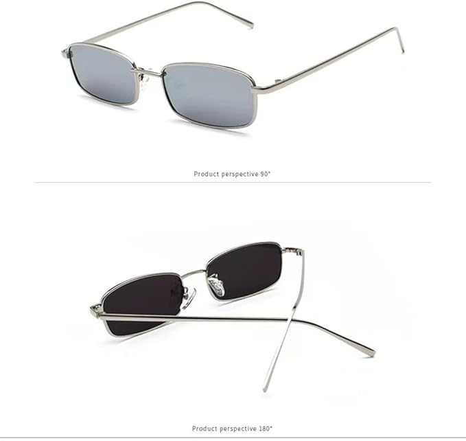 Lunettes de soleil rectangulaires classiques rétro fines monture en métal verres vintage