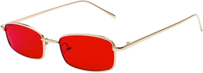 Lunettes de soleil rectangulaires classiques rétro fines monture en métal verres vintage