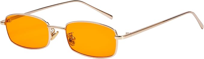 Lunettes de soleil rectangulaires classiques rétro fines monture en métal verres vintage