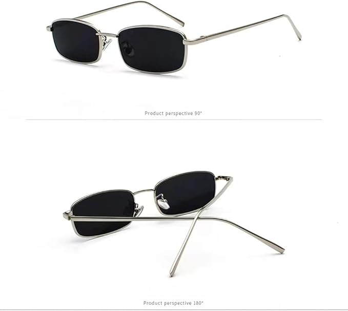 Lunettes de soleil rectangulaires classiques rétro fines monture en métal verres vintage