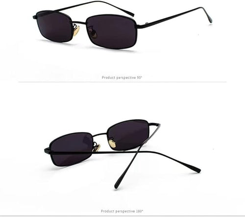 Lunettes de soleil rectangulaires classiques rétro fines monture en métal verres vintage